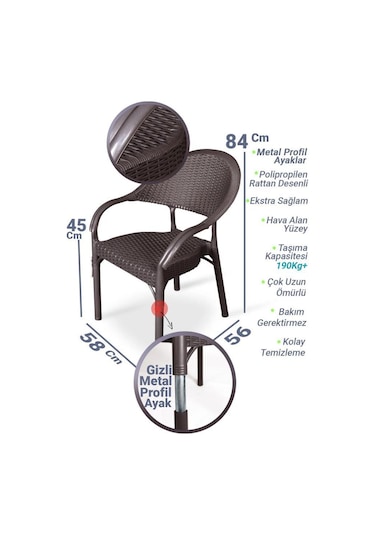 6 Adet Bambu Rattan Kollu Sandalye Koltuk Kahve Kahverengi