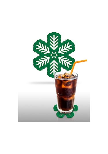 Kartanesi -4 Desenli Yeşil Keçe Bardak Altlığı 6'lı Takım Yeşil