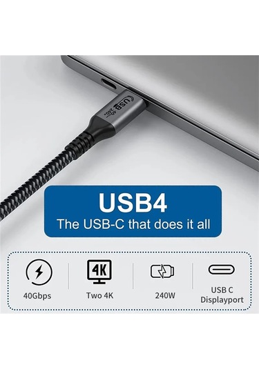 Thunderbolt 4 To Usb 4 Apple Uyumlu MacBook 240watt Hızlı Şarj 6k Görüntü Akta