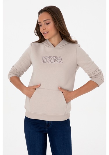 U.S. Polo Assn. Kadın Taş Şardonlu Kapüşonlu Basic Sweatshirt 50313566-VR049 U.S. Polo Assn. Kadın Taş Şardonlu Kapüşonlu Basic Sweatshirt 50313566-VR049