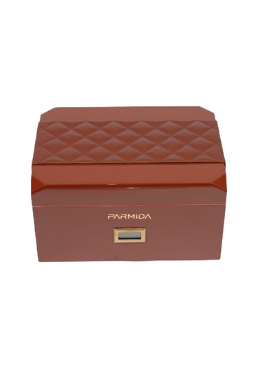 Parmida Kahverengi Deri Şeritli Çekmeceli Sedir Humidor Puro Kutusu