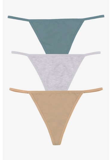 Kadın Pamuklu Basic Tanga Külot 3'lü Paket Kk20501 Gri - Ten