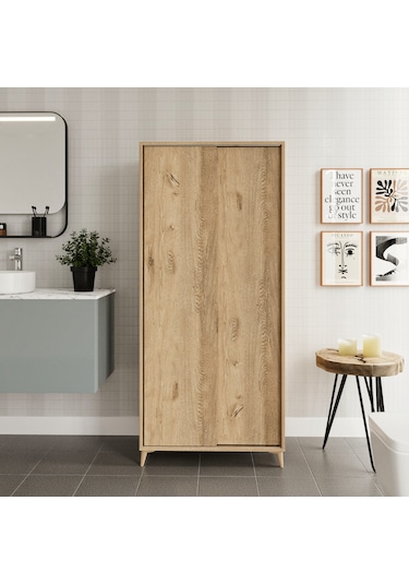 Sürgülü Çok Amaçlı Banyo Dolabı Meşe - Tamamı 1. Kalite Mdf