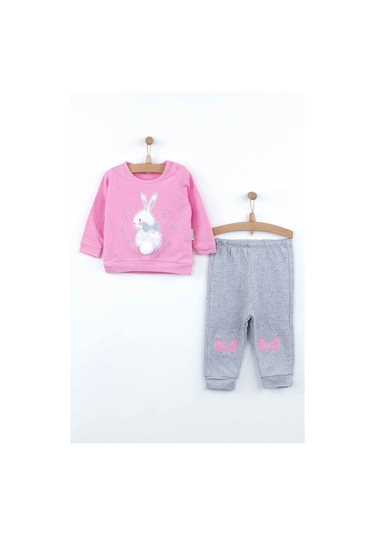 Simli Tavşan Taytlı İkili Takım Pembe