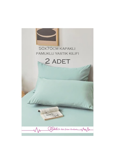 2 Adet Lüks Pamuklu Yastık Kılıfı 50x70 Kapaklı Model, Pamuklu Yastık Kılıfı Turkuaz