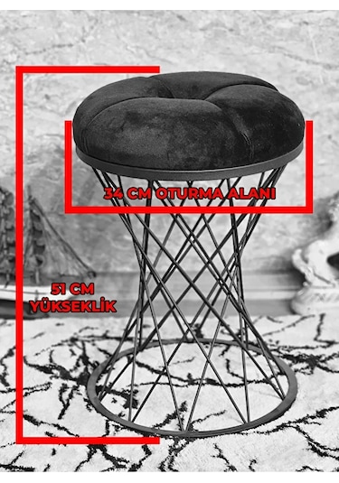 Yuvarlak Siyah Boyalı Puf Oturak - Bench - Ayak Ucu Oturak - Tabu Çok Renki