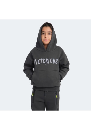 Slazenger LEXUS Çocuk Kapüşonlu Cepli Koyu Gri Sweatshirt