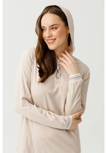 Pamuk Keten Kumaştan Rahat Kullanımlı Elbise Bej Bej