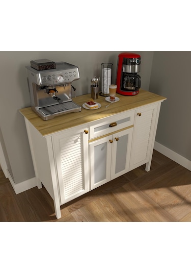 Valena Kahve Köşesi Erzak Dolabı Çok Amaçlı Dolap Airfry Dolabı 4 Kapaklı 1 Çekmeceli 120 Cm Minifixli Kahverengi