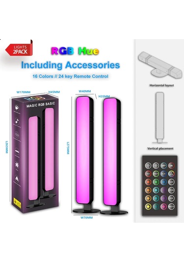 Xiyyadms 2 Adet Rgb 7 Renkli Oda Bilgisayar Masaüstü Müzik Sesli Işık Lambası 24 Tuş Kumanda, Siyah, Usb Siyah