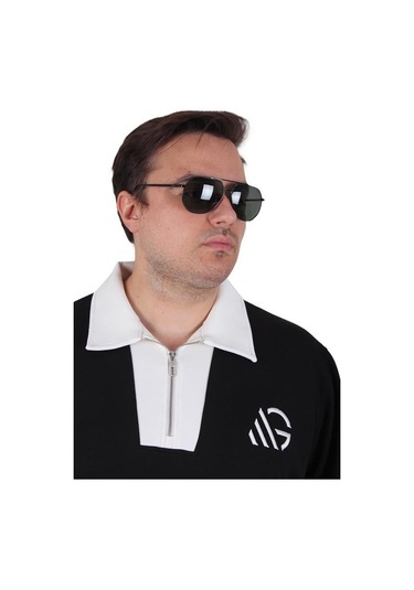 Starbattal Büyük Beden Polo Yaka Fermuarlı Sweat Double Face 25709 Sıyah Siyah