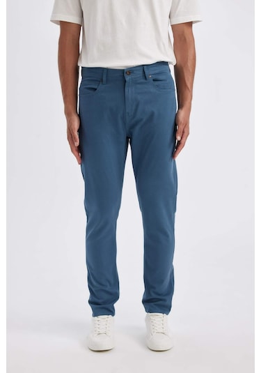 Defacto Chino Kanvas Pantolon Slim Fit Dar Kesim Pamuklu Esnek Dar Paça C9441AX24AUIN264 İndigo
