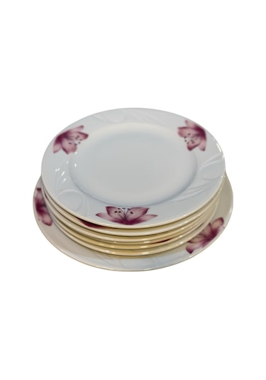 Grande Porselen 7 Parça Pasta Servis Takımı - Pasta Tatlı Sunum Tabağı Beyaz