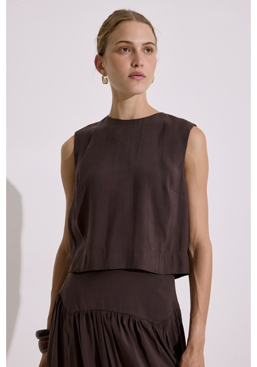 Modal Kolsuz Kısa Bluz Acı Kahve Acı Kahve