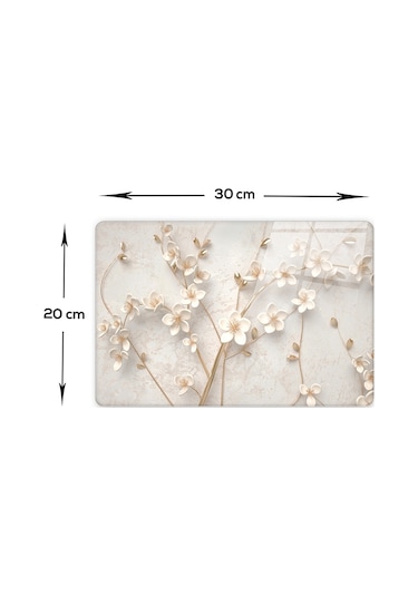 Cam Kesme Tablası - Cam Kesme Tahtası Beyaz Çiçek 20cm X 30cm