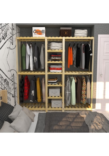 Grande Quatro - Açık Ahşap El Yapımı Elbise Dolabı