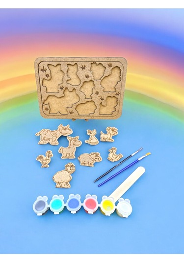 Ahşap Hayvanlar Puzzle Boyama Seti, Boyarken Öğrensinler