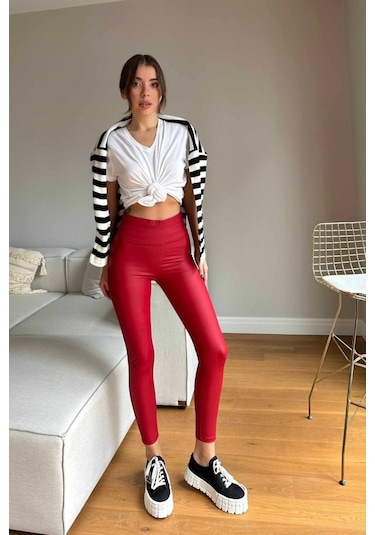 Soonaksesuar Kadın Yüksek Bel Içi Şardonlu Fırsat Ürün Toparlayıcı Tayt Kırmızı