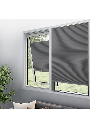 Perdema Kancalı/vidalı Honeycomb Plise %100 Karartma Cam Balkon Perdesi - Ofis Perdesi - Mutfak Perdesi Gri