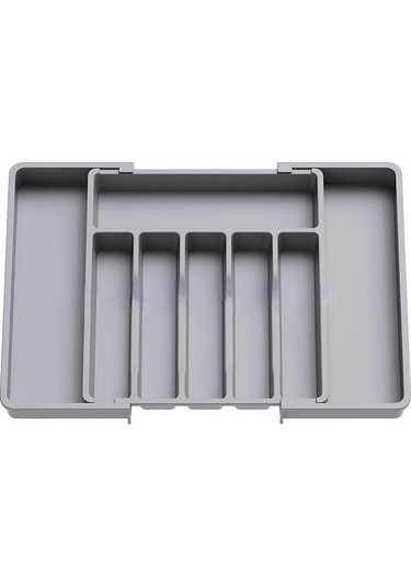 Pazly Genişletilebilir Gri Mutfak Plastik Çekmece Organizatörü, 33x38x5cm, Çatal Kaşık Bölücü Gri