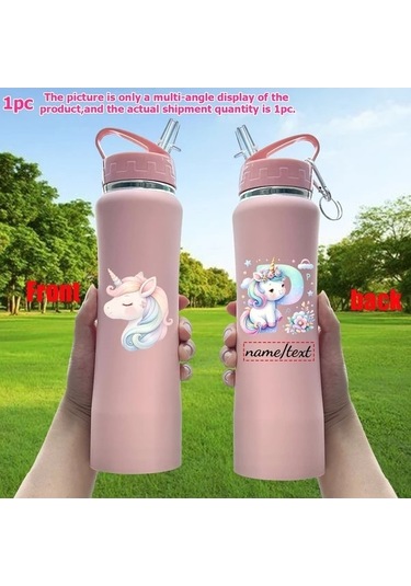 Trendooze Gaojunshop01 25oz Unicorn Vakum Termos, Uv Baskılı Paslanmaz Çelik Matara, Özel İsimli, Pembe Pembe