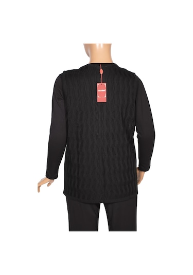 Hesna Kadın Gizem Ajurlu Cepli Siyah Triko Yelek Siyah