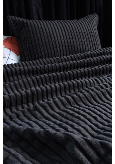 Merinos Modern Line 2 Parça Tek Kişilik Battaniye Seti - Antrasit