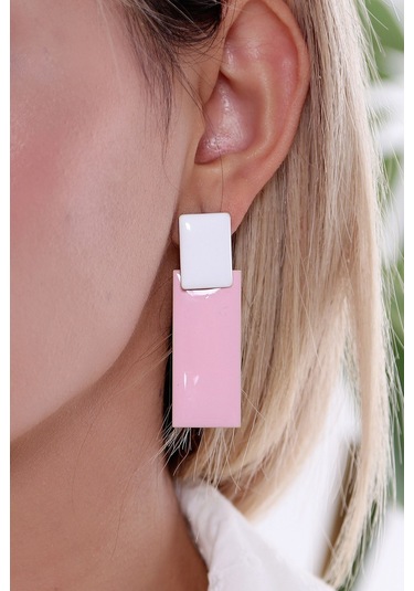 Bhs Life 925 Ayar Gümüş Uzun Kare Küpe Pembe