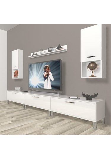Decoraktiv Eko 270da Slm Krom Ayaklı Tv Ünitesi Tv Sehpası Parlak Beyaz
