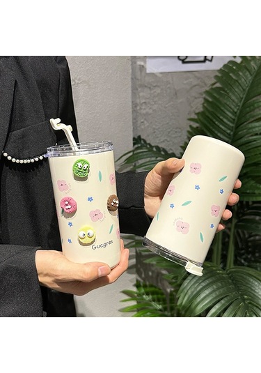 Yifomall 304 Ve 316 Çelik İçtenlikli, 6-12 Saat Isı/sıcaklık Saklama, İki Yollu Þef Ve Þipborulu, Outdoor Uygun, Þeffaf Tasarýmlý, Kolay Temizlenir Bej Termos Bardak Diğer