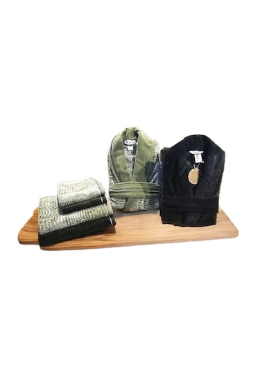 Özdilek Verde Aile Bornoz Seti Krem - Siyah