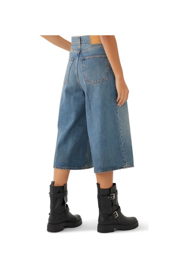 Haikure Kenarları Geniş Denim Pantolon Mavi