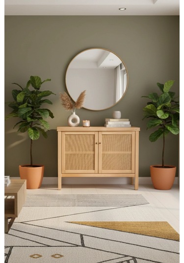 Altea Rattan Detaylı Basic Masif Ahşap Büfe