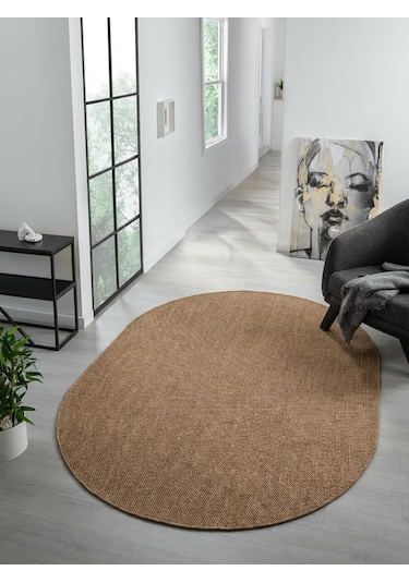 0604 OVAL Sisal Halı Jüt Tabanlı Hasır Kesme Halı Leke Tutmaz Antialerjik Kahve