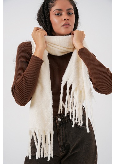 Kadın Yumuşak Dokulu Kalın Şal Atkı 15951 - Ekru Ekru