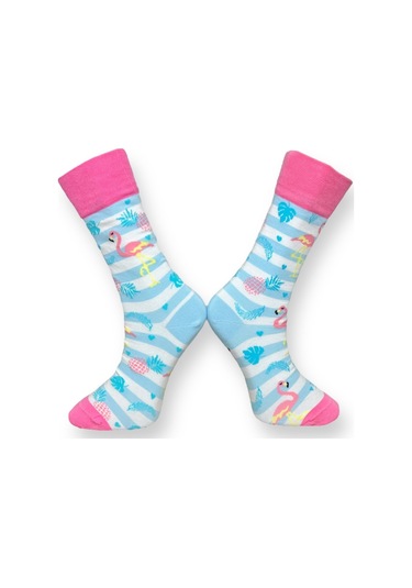 3'lü Unısex Flamingo Tasarımlı Renkli Esnek Nem Alabilen Pamuklu Spor Soket Çoraplar Çok Renkli