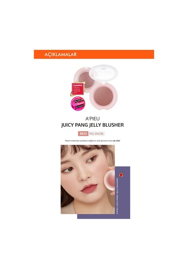 Missha A'PIEU Juicy-Pang Jelly Blusher Meyve Tonlarında Doğal Görünümlü Jel Allık BE02