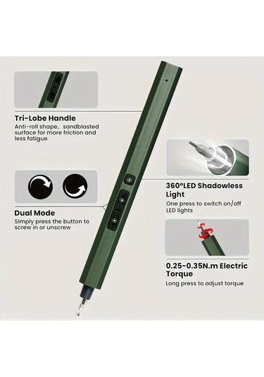 Honeybeeshop Mini Elektrikli Tornavida Seti 3 7v 46li Kablosuz S2 Celik Gümüş Yeşil Bilgisayar Tamir Aleti