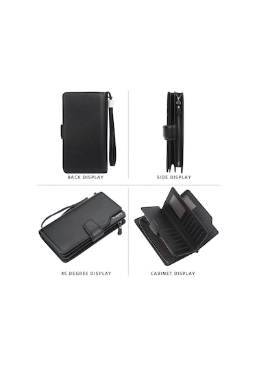 Baellerry Casual Cüzdan Uzun Debriyaj Üç Katlı Cüzdan Erkekler İçin Çok Fonksiyonlu Telefon Çantası Siyah