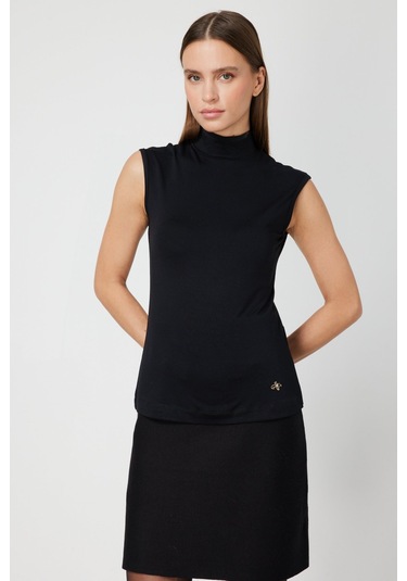 On Kadın Dik Yaka Kolsuz Basic Bluz 61432 Siyah Siyah