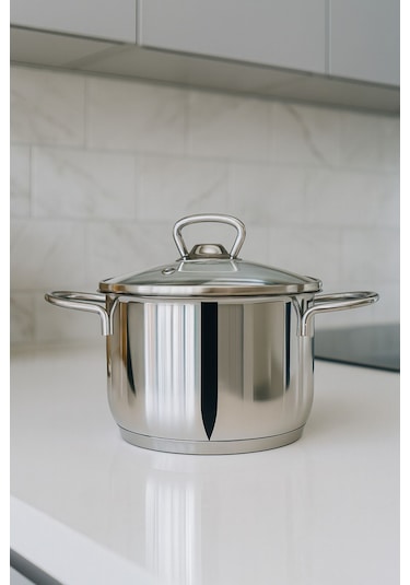 Valensiya 6 Parça 304 Kalite Paslanmaz Çelik Güveç Tencere Seti Cam Kapaklı 14-16-18 Cm Gri