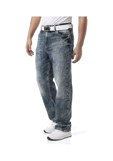 Cd903 Men S Wide Leg Relaxed Fit Trousers Blue