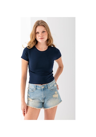 Giysa Kadın Bisiklet Yaka Pamuklu Basic Body Lacivert - 25873 Lacivert