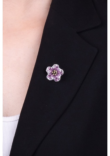 Kamelya Siyah Rodyum Kaplama Gümüş Broş Siyah