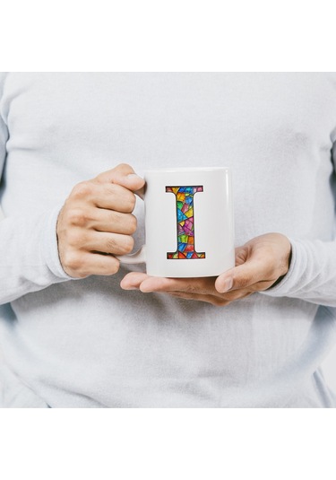 I Harfi Bardak 330 Ml İsme/harfe Özel Hediye, Renkli Harf Tasarım Beyaz