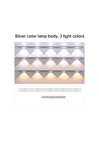 Tenfowee Akıllı Usb Şarjlı İndüksiyon Led Lamba, 60cm Uzunluk, Üç Renk Aydınlatma, Dolap Ve Vitrin Aydınlatması İçin İdeal Çok Renkli
