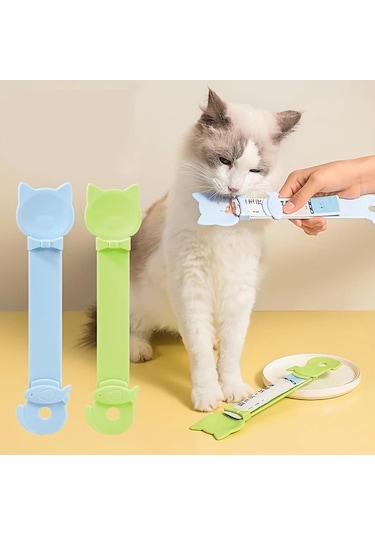 Elmpaly Pembe Uzun Saplı Easy-squeeze Kedi Maması Dispanseri Yalatmalı Yaş Mama Kaşığı