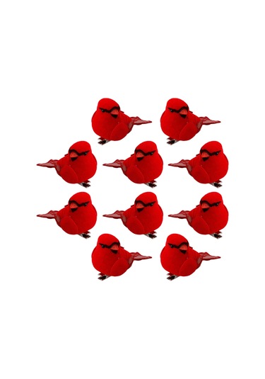 Reedark Kırmızı Kuş Şekilli Noel Ağacı Süsleri - Köpük Ve Tüyden Yapılmış 10'lu Set