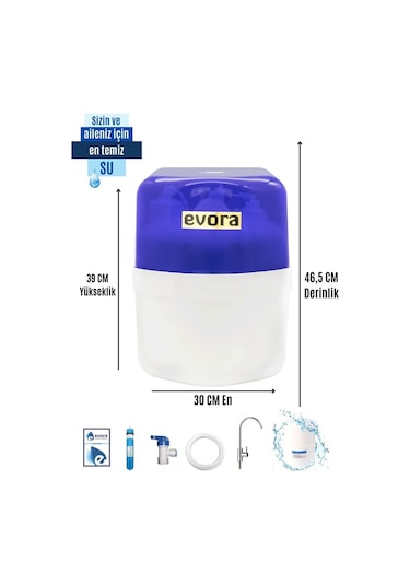 13 Aşamalı 12Lt Mavi Kapalı Şeffaf Kasa Pompasız Su Arıtma Cihazı