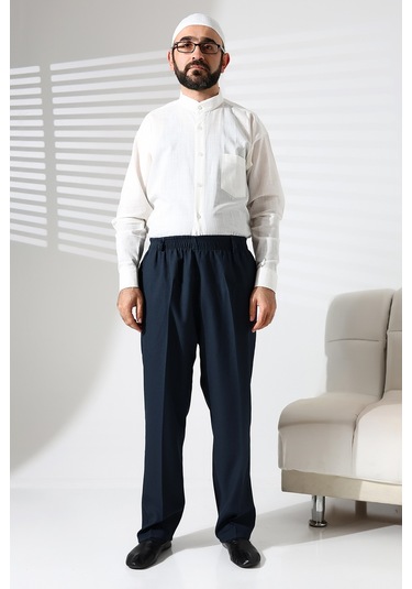 Erkek Beli Lastikli Cepli Hac Ve Umre Kışlık Yün Efektli Şalvar Pantolon - Yeşil İsr Yeşil